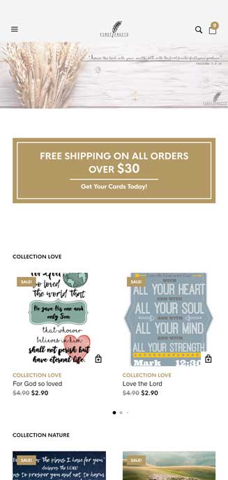 mobile screenshot of first fruits website shop
