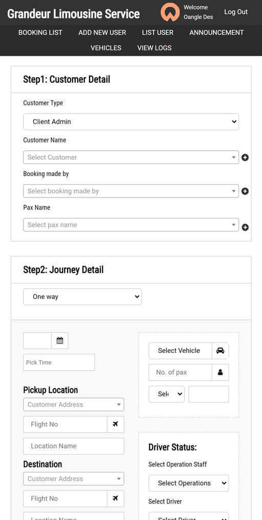 mobile screenshot of grandeur limo website add booking