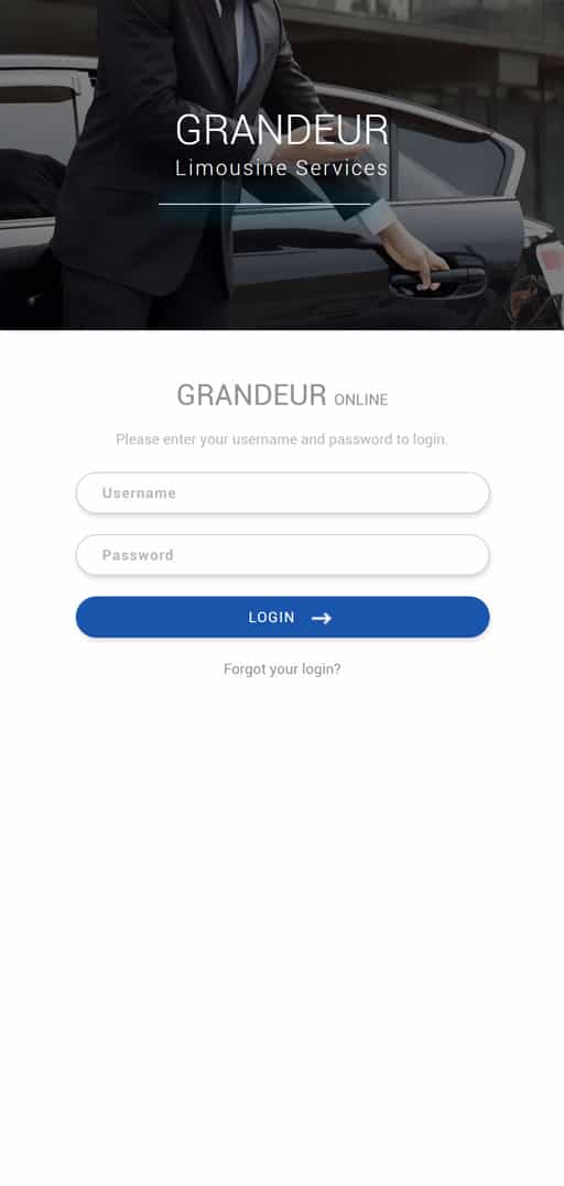 mobile screenshot of grandeur limo website homepage