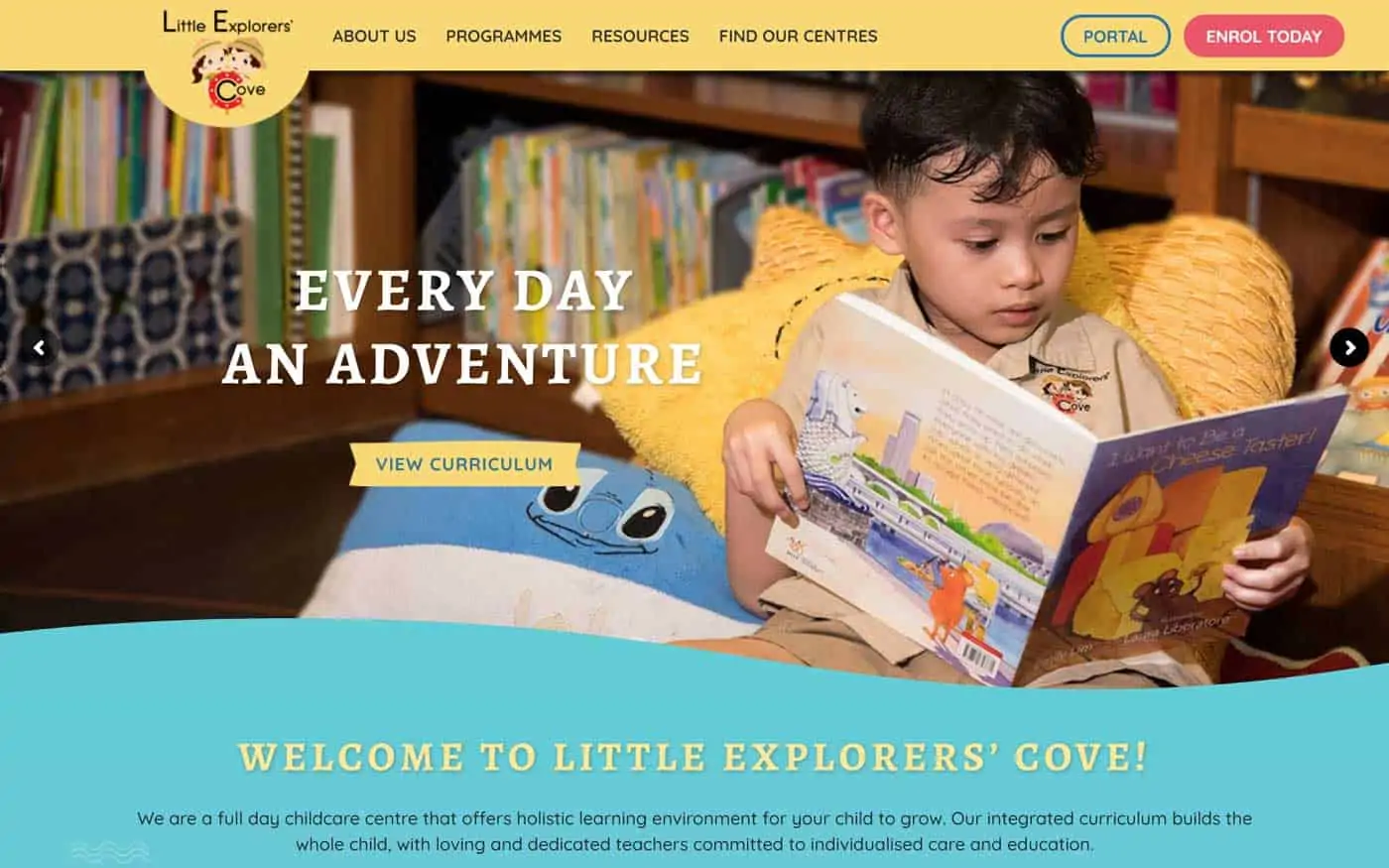 screenshot of little explorers website homepage landing