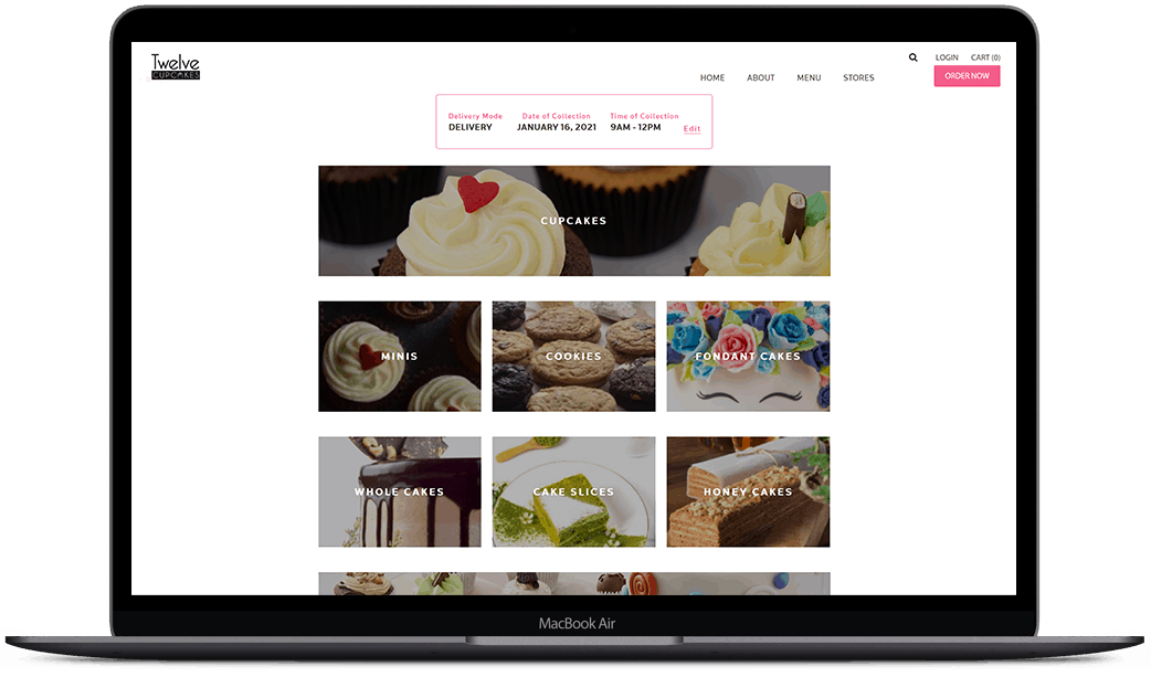 mockup of twelve cupcakes website