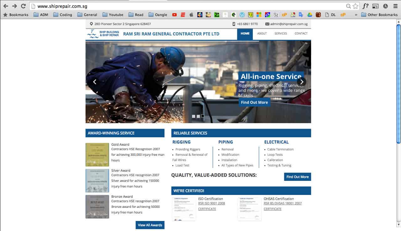 screenshot of shiprepair wordpress website