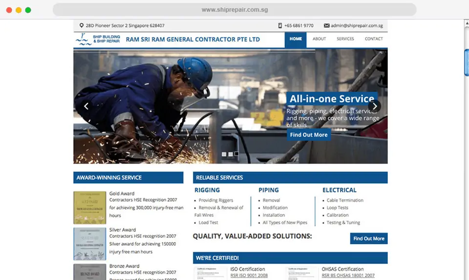 screenshot of shiprepair wordpress website