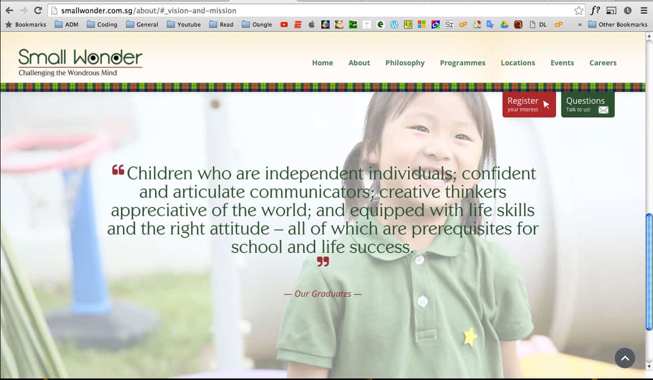 screenshot of small wonder website