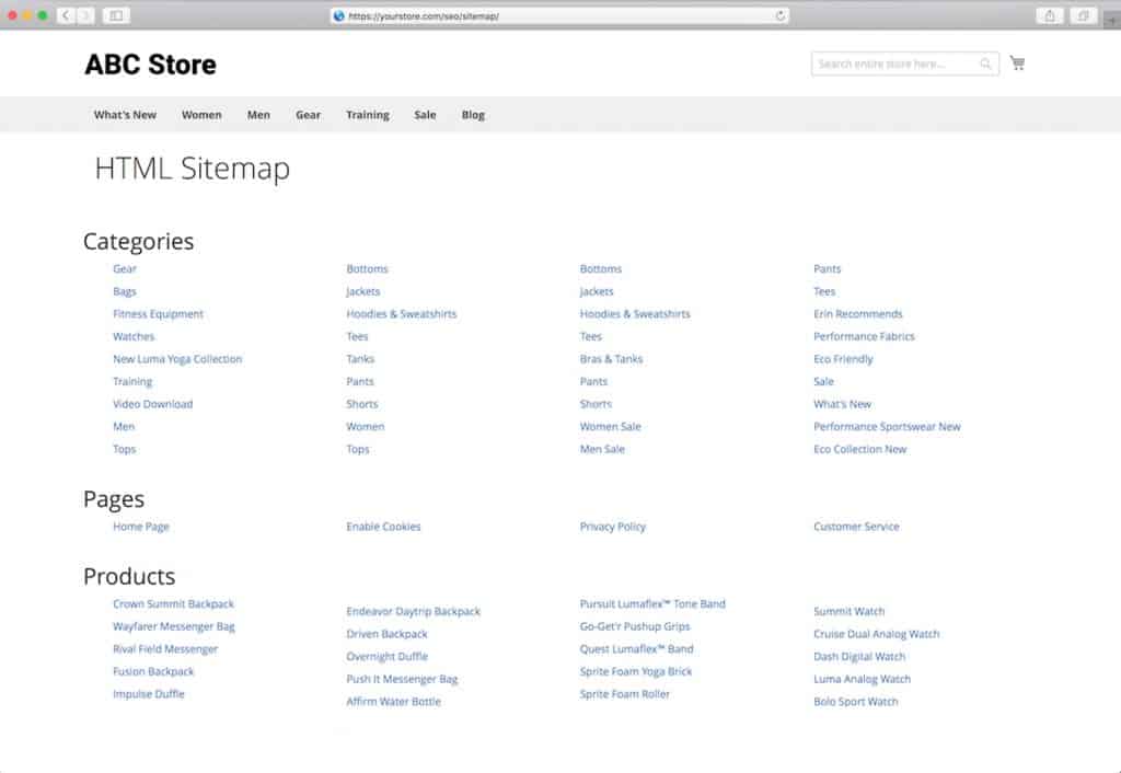 screenshot of example html sitemap